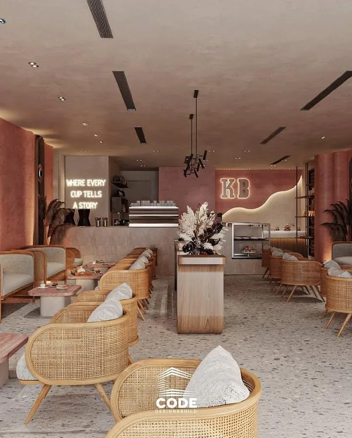 Cafe with warm materials and natural details